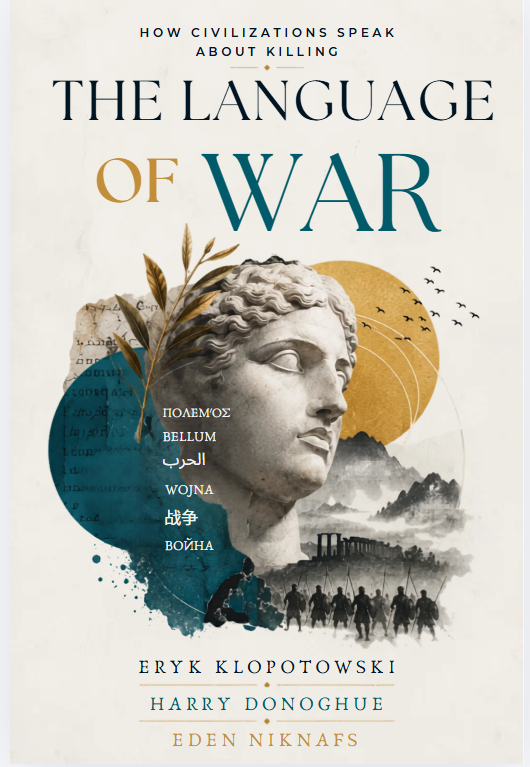 The Language of War — official book cover with the word for 'war' in six languages.